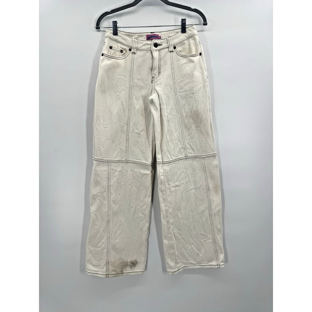 Edikted Contrast Stitch Low Rise Jeans XS Cream Skater Indie Grunge Baggy Street